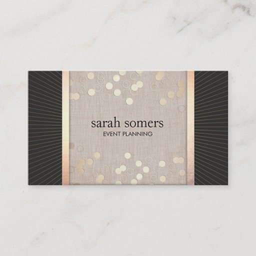 Customizable Stylish Event Planner Chic Gold Confetti Linen Business Card Templates