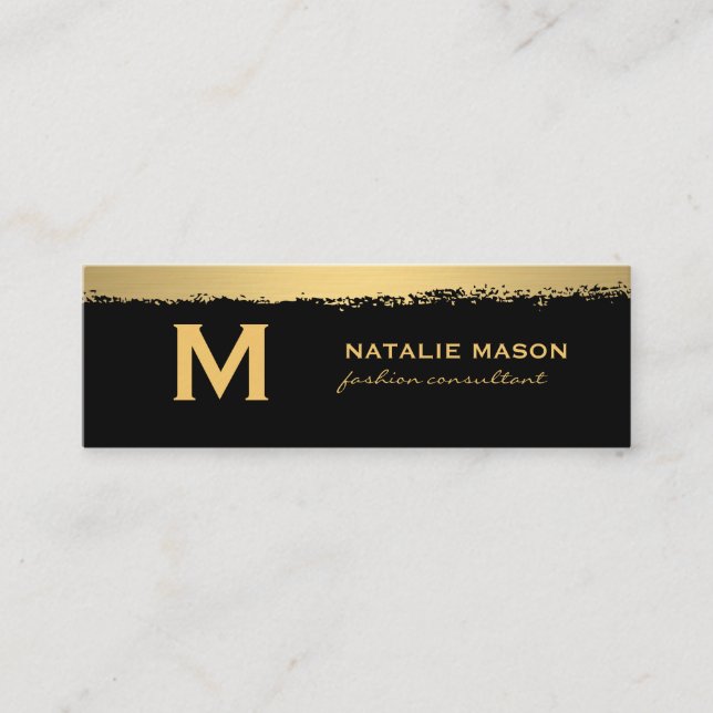Stylish Executive Black | Modern Gold Brushed Mini Business Card (Front)