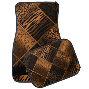 Stylish Exotic Animal Patterns Brown & Black Car Mat