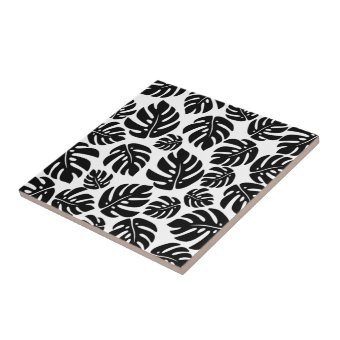 Stylish Exotic Black Monstera Leaves Pattern Ceramic Tile | Zazzle