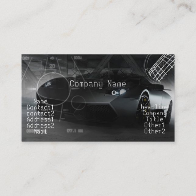 Stylish exotic car in black business card (Front)
