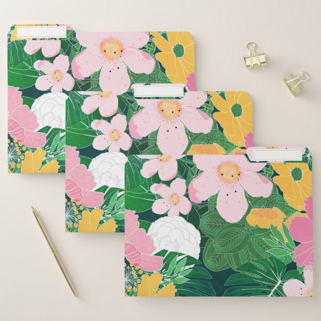 Stylish exotic floral and foliage design file folder (Set)