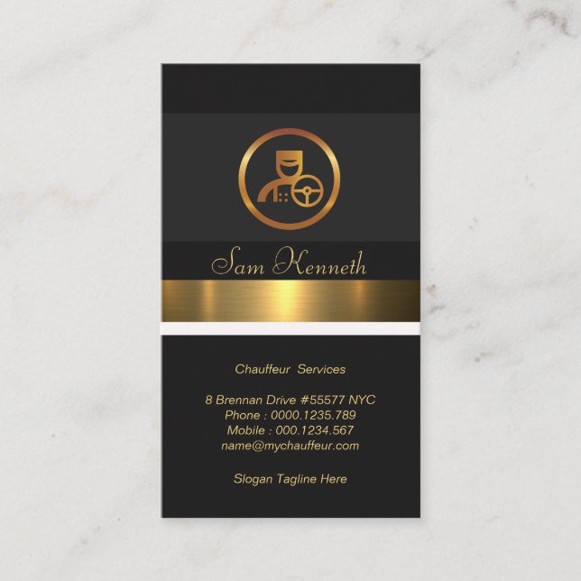 Stylish Exquisite Luminous Gold Stripe Chauffeur Business Card (Front)