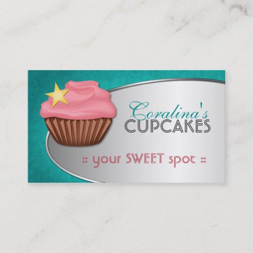 Stylish Fab Teal &amp; Pink Cupcake Business Cards