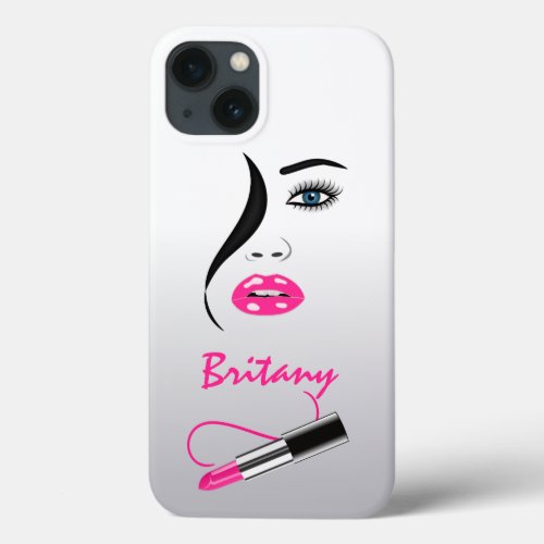 Stylish Face with Pink Lipstick in the Mirror iPhone 13 Case