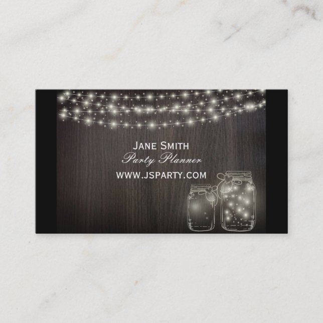 Stylish fairy lights Party Planner business Card (Front)