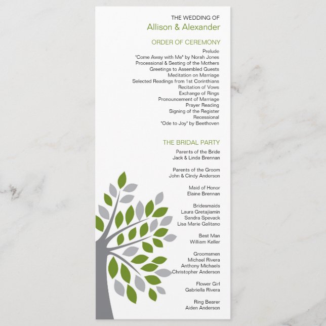 Stylish Fall Green Tree Wedding Program (Front)