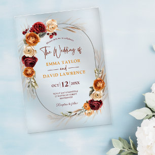 Stylish fall orange rust terracotta floral wedding acrylic invitations