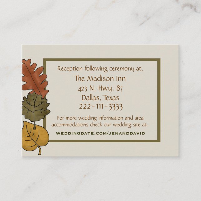 Stylish Fall Wedding Enclosure Card (Front)