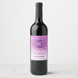 Stylish Falling Pink Glitter 50th Birthday Wine Label