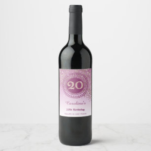 Stylish Falling Rose Gold Glitter 20th Birthday Wine Label