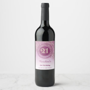Stylish Falling Rose Gold Glitter 21st Birthday Wine Label