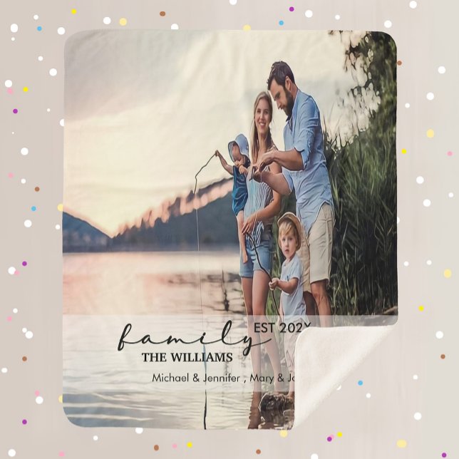 Stylish Family Keepsake | Personalized Full Photo Sherpa Blanket ( Full Photo calligraphy Family Sherpa Blanket)