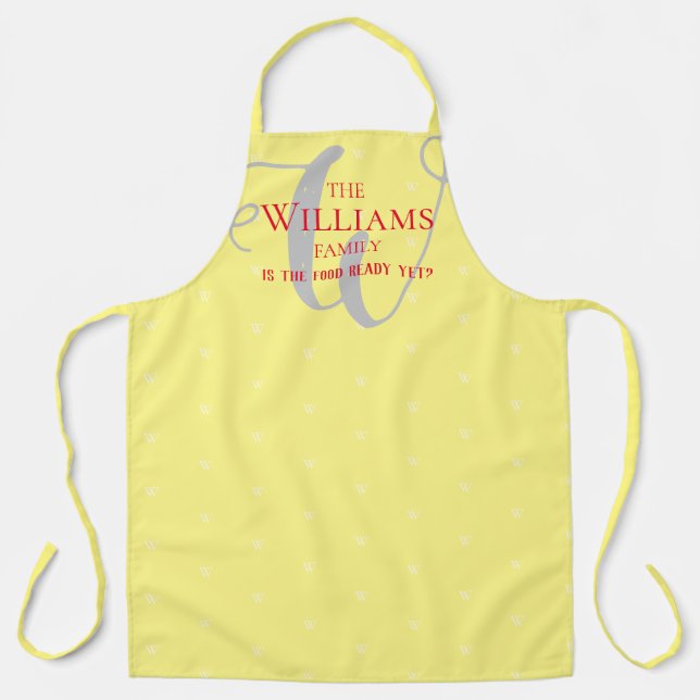 Stylish Family Monogrammed light yellow Apron (Front)