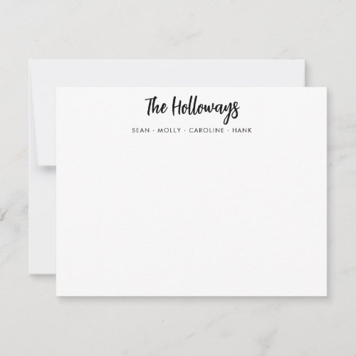 Stylish Family Name Black Handwritten Script Font Note Card