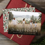 Stylish Family Name Elegant Floral Back Christmas Holiday Card<br><div class="desc">This beautiful holiday photo card features simple, modern typography on the bottom that showcases your family name in ivory. Depending on the length of your name, you might need to adjust your name and the "the" typography in front of it, so as to be centered on the card. Please note...</div>