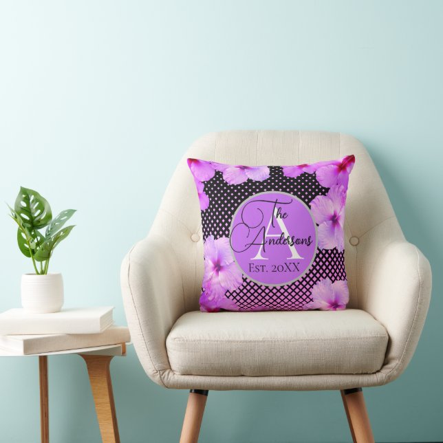 Stylish Family Name Pink Hibiscus  Throw Pillow (Chair)