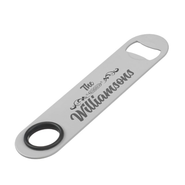 Stylish Family Name Stainless Steel Bottle Opener (Back Angled)