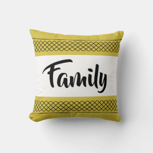 Stylish Family Pattern Print Yellow Gold Throw Pillow