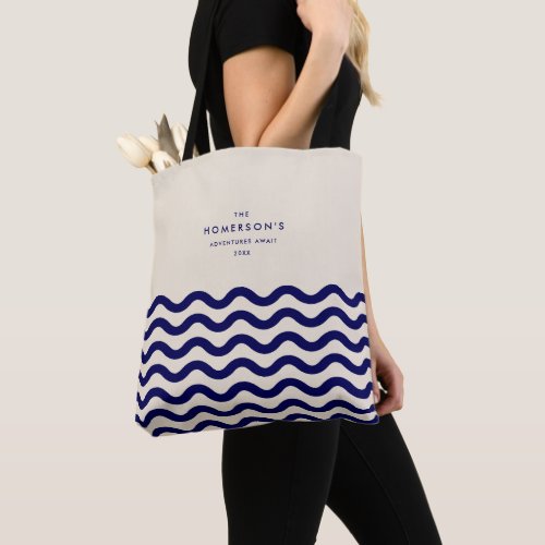 Stylish Family Vacation Navy Blue Tropical Waves 
