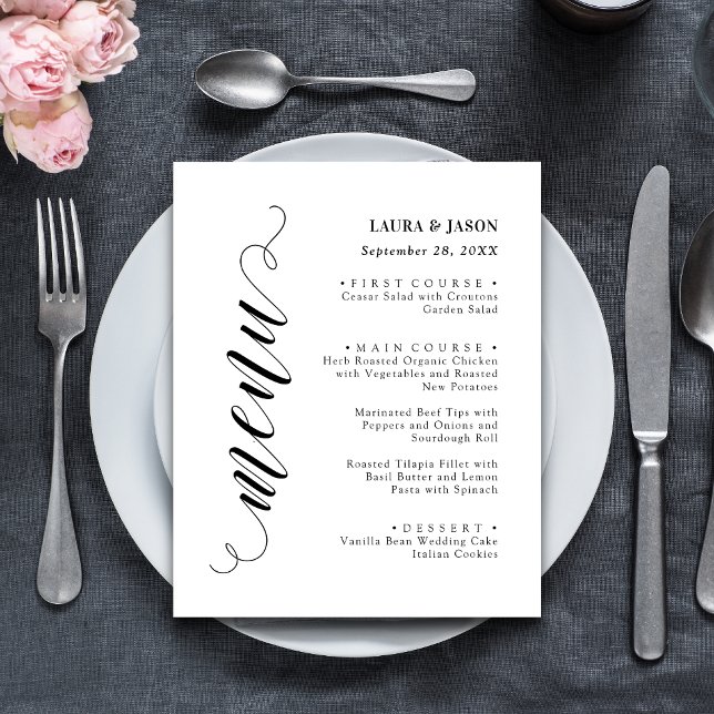 Stylish Fancy Script Wedding Menu Card For Plate (Creator Uploaded)
