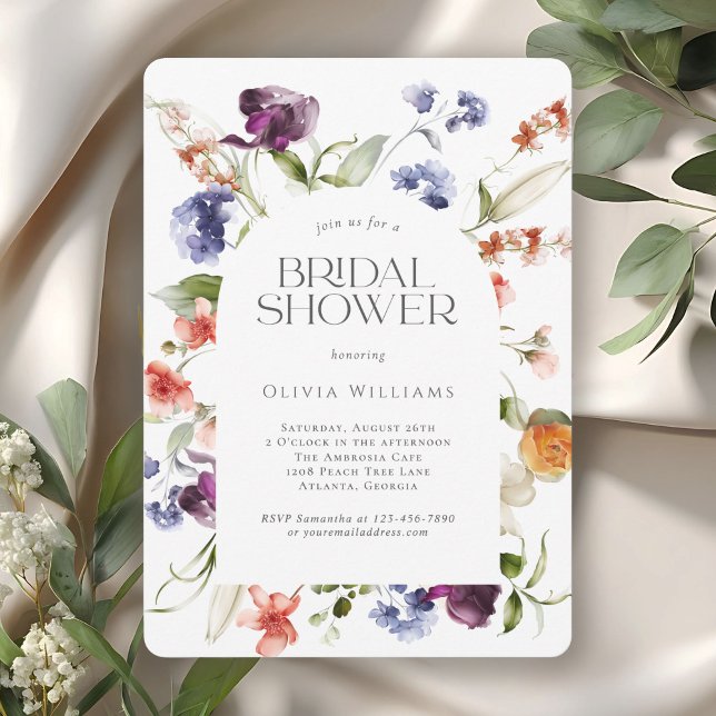 Stylish Fantasy Floral Bridal Shower Invitation (Available in both printed and instant download digital formats.)