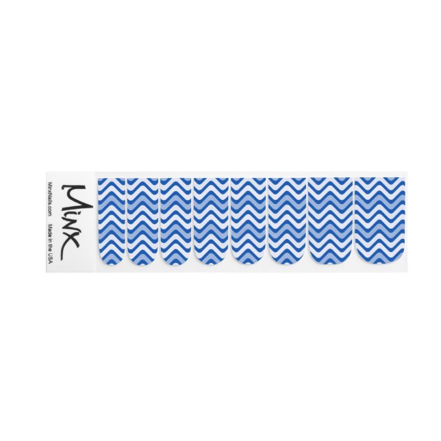 Stylish Fashion Blue Wavy Pattern Fingernail Fun  Minx Nail Art (Left Hand)