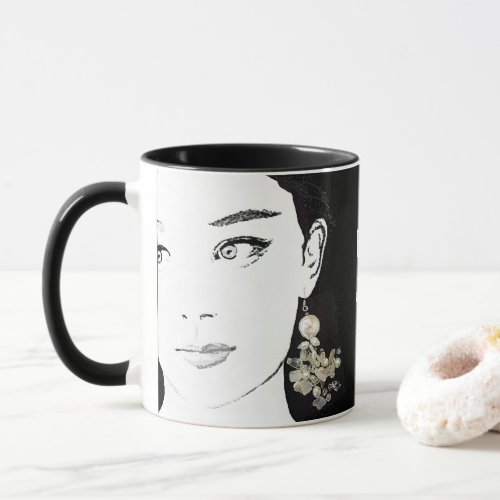 Stylish fashion illustration floral boho girl face mug