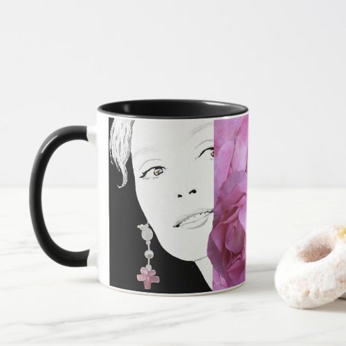 Stylish fashion illustration floral girl face fun  mug