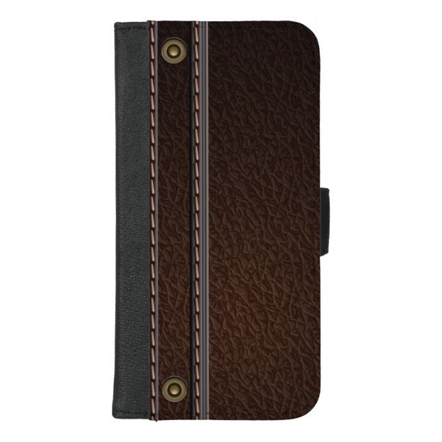 Stylish Faux Brown Leather Look iPhone Wallet Case (Front)