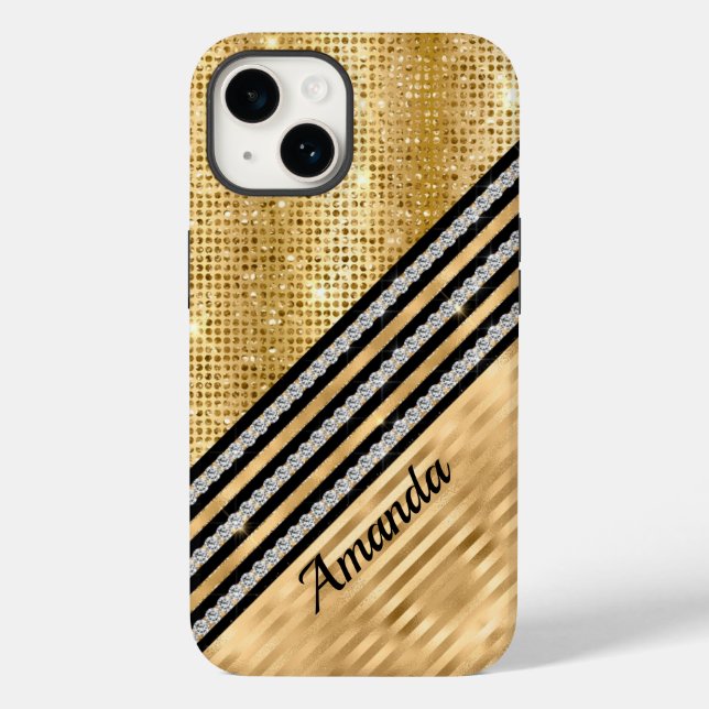 Stylish faux Crystal and Gold glitter Personalised Case-Mate iPhone Case (Back)