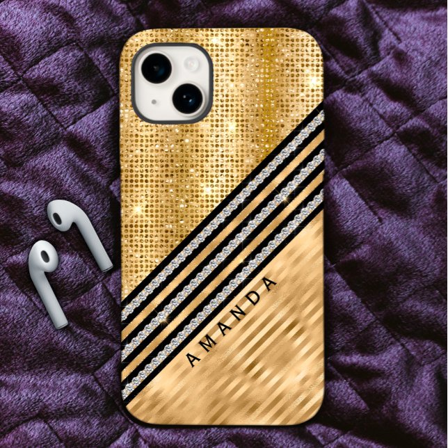 Stylish faux Crystal and Gold glitter Personalised Case-Mate iPhone Case (Creator Uploaded)