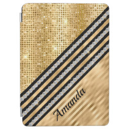 Stylish faux Crystal and Gold glitter Personalised iPad Air Cover