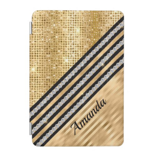 Stylish faux Crystal and Gold glitter Personalised iPad Mini Cover