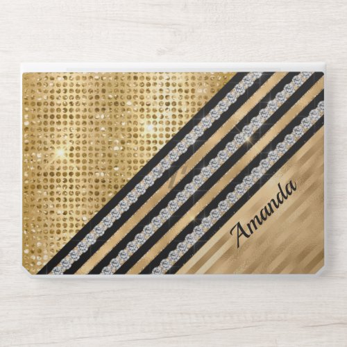 Stylish faux Crystal and Gold glitter Personalized HP Laptop Skin