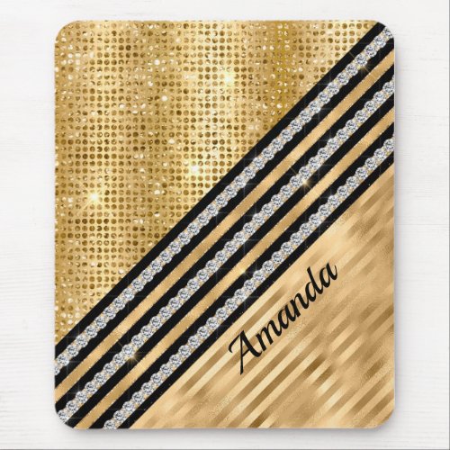 Stylish faux Crystal and Gold glitter Personalized Mouse Pad