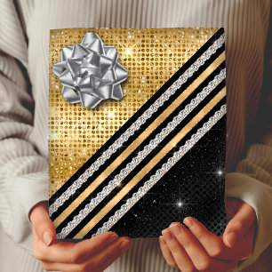 Stylish faux Crystal Gold And black glitter Wrapping Paper Sheets