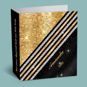 Stylish faux Crystal Gold And black Personalised 3 Ring Binder