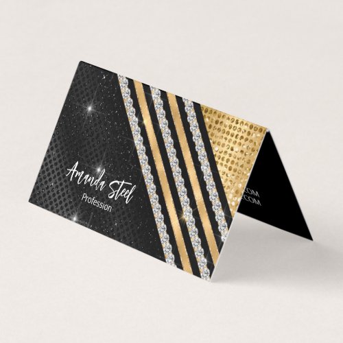 Stylish faux Crystal Gold And black Personalised B Business Card
