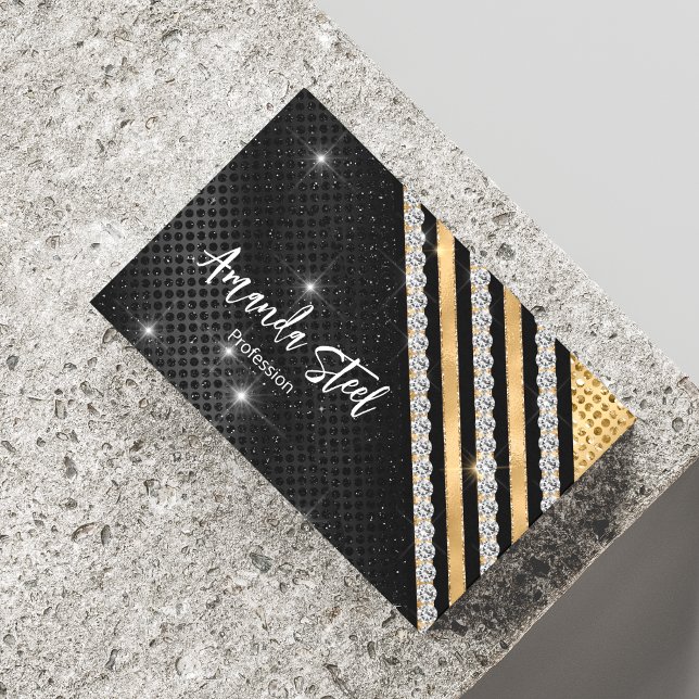 Stylish faux Crystal Gold And black Personalised B Business Card Magnet (Creator Uploaded)