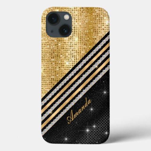 Stylish faux Crystal Gold And black Personalised C iPhone 13 Case
