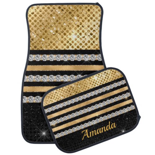 Stylish faux Crystal Gold And black Personalised Car Floor Mat