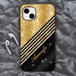 Stylish faux Crystal Gold And black Personalised Case-Mate iPhone 14 Case