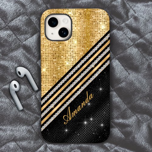 Stylish faux Crystal Gold And black Personalised Case_Mate iPhone 14 Case