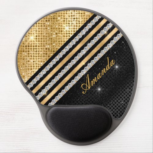Stylish faux Crystal Gold And black Personalised Gel Mouse Pad