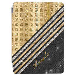 Stylish faux Crystal Gold And black Personalised iPad Air Cover