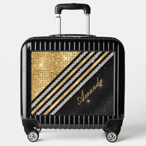 Stylish faux Crystal Gold And black Personalised Luggage