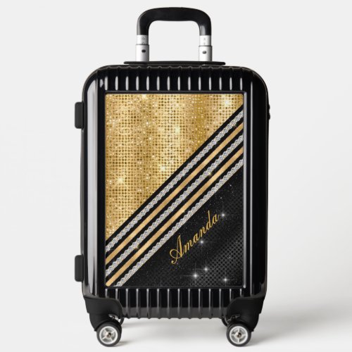 Stylish faux Crystal Gold And black Personalised Luggage