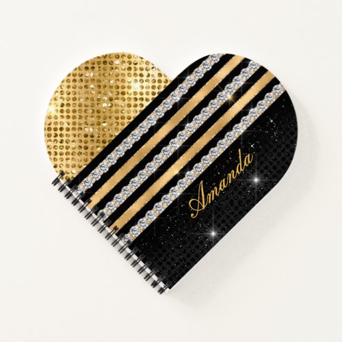 Stylish faux Crystal Gold And black Personalised N Notebook