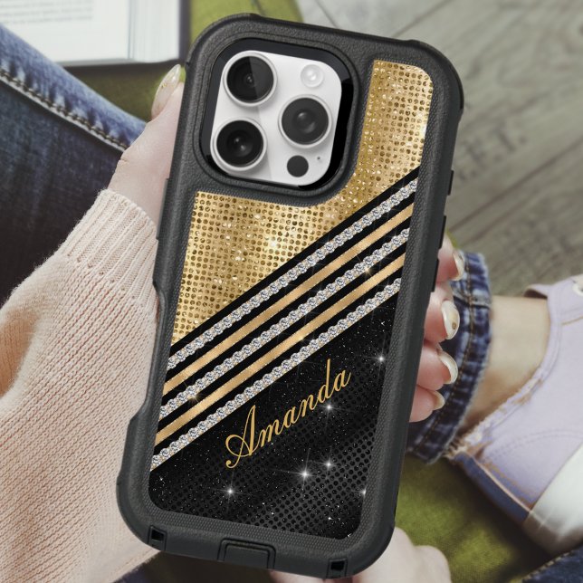 Stylish faux Crystal Gold And black Personalised Otterbox iPhone Case (Creator Uploaded)